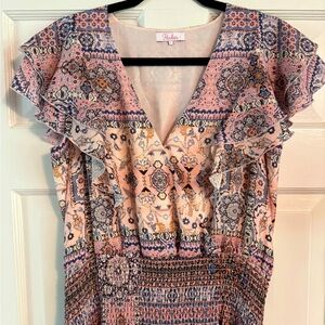 PARKER PINK & BLUE RUFFLE MINI DRESS